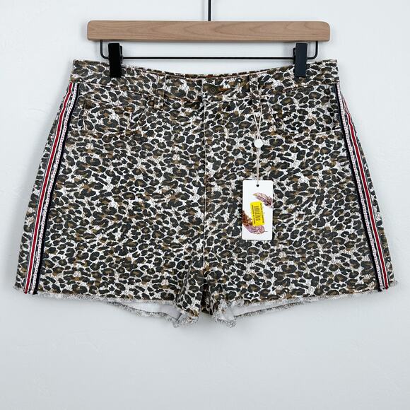 Chelsea & Violet Leopard Denim Side Stripe High-Rise Shorts NWT - Picture 1 of 9